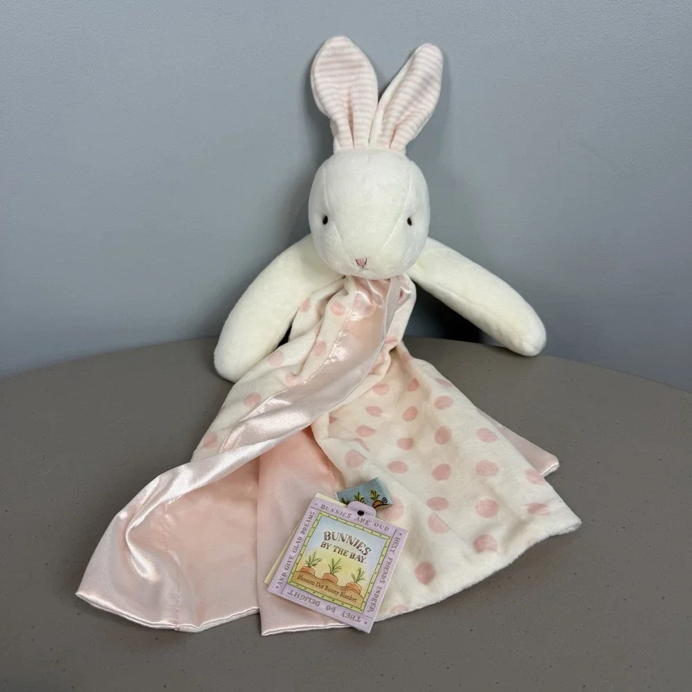 Bunnies by the Bay Lovey Pink Polka Dot Satin Bunny Buddy Security Blanket